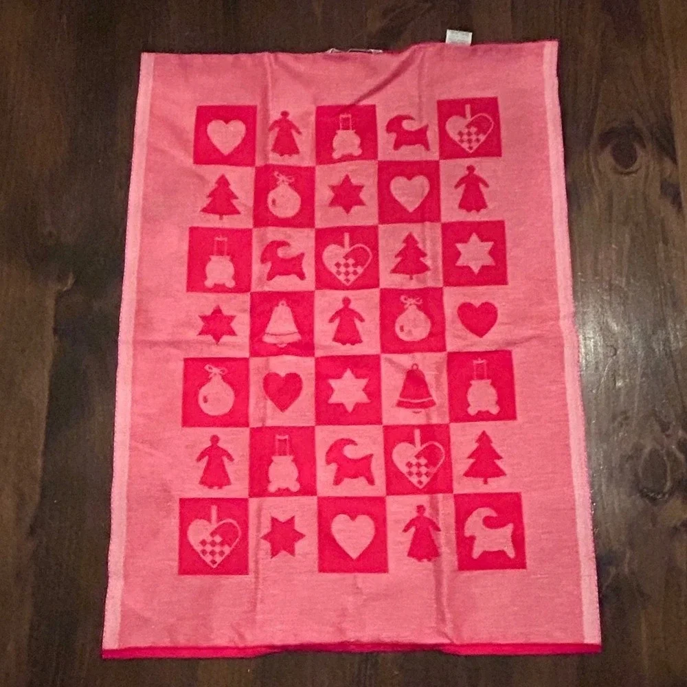 Ekelund Tea Towel Holiday Christmas Red Swedish Folk Art Cotton Linen Jacquard